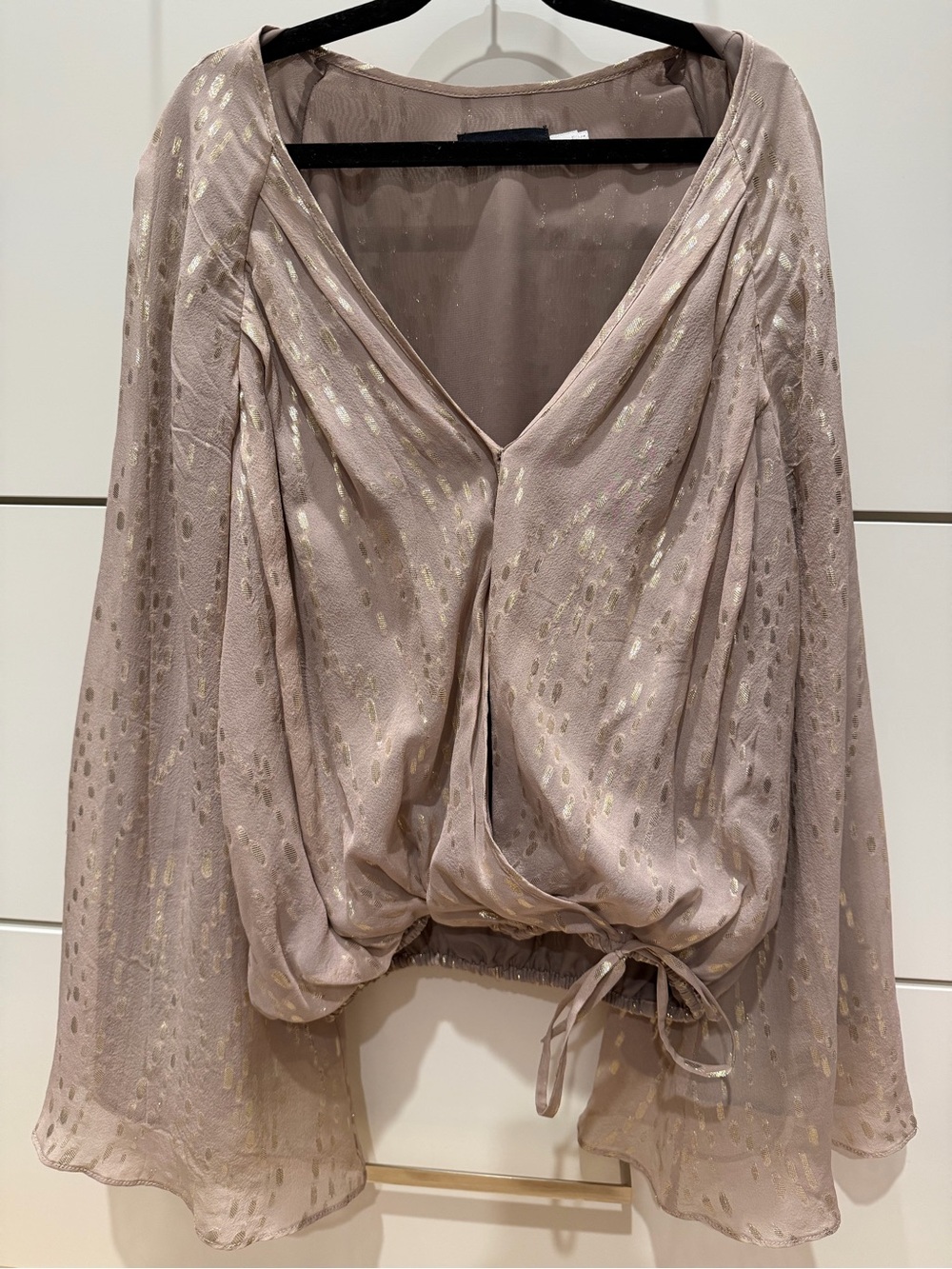 Taupe Metallic Tie-Hem Blouse - Women